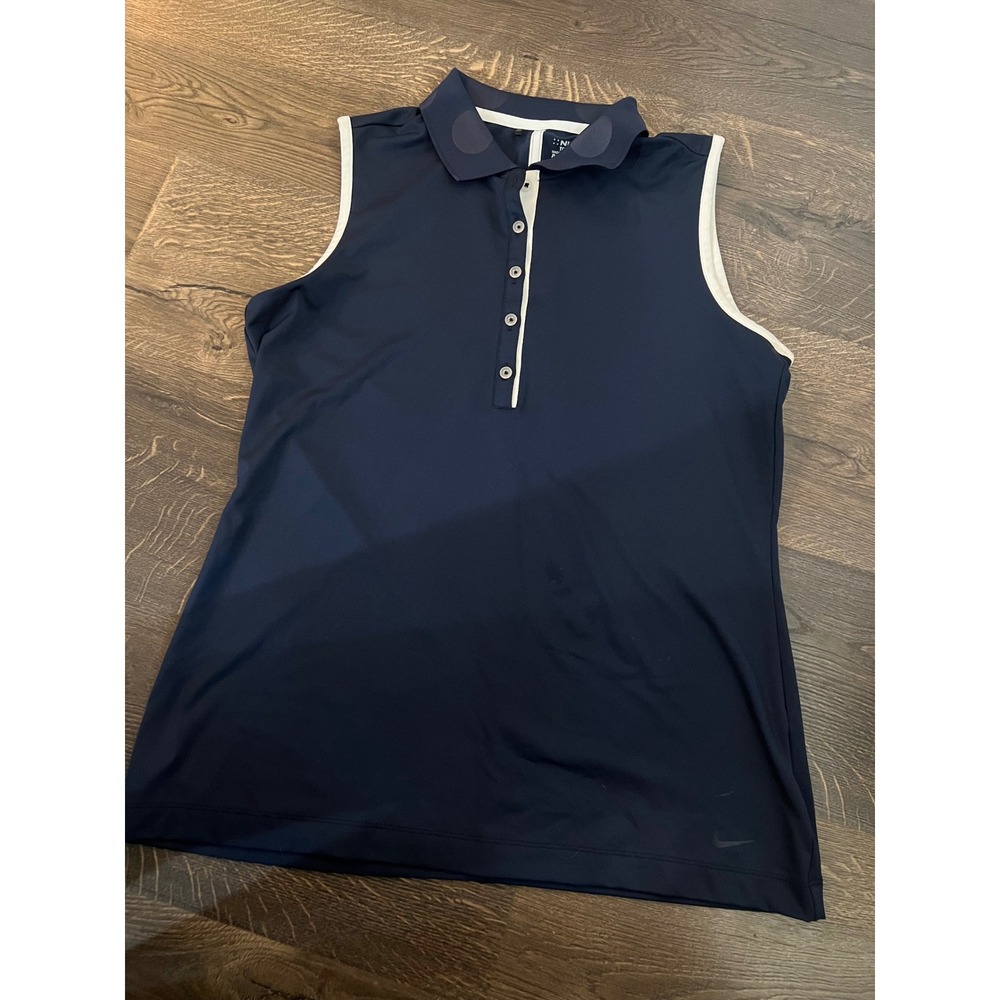 Nike Women's Navy Blue Sleeveless Polo Tank with White Trim